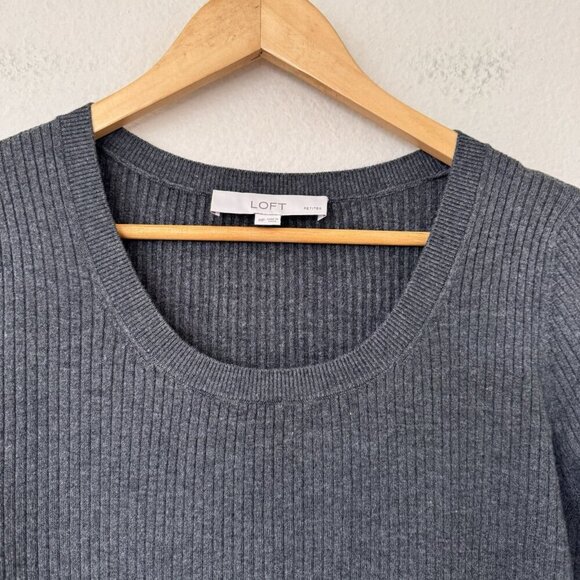 Ann Taylor Loft Medium Petite Heathered Ribbed Scoop Neck Midi Dress - Picture 7 of 8